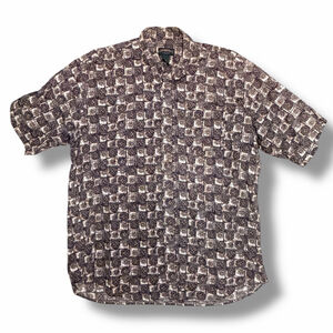 Cambridge Classics Men’s Button-Up Shirt XL Tall Brown Geometric 100% Cotton